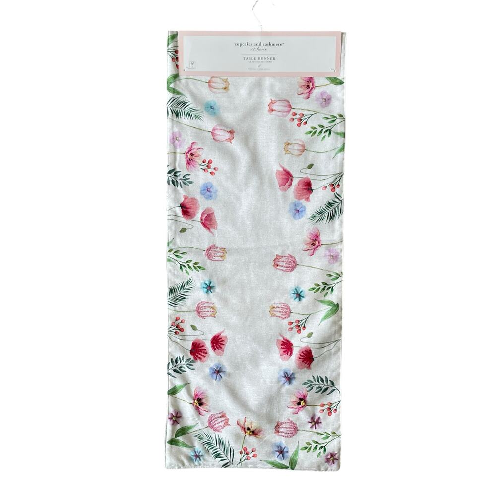 Cupcakes & Cashmere Embroidered Floral Table Runner 14x72 Pop of Color NEW